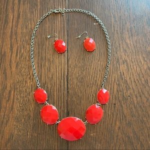 Orange Statement Necklace W/ Matching Earrings